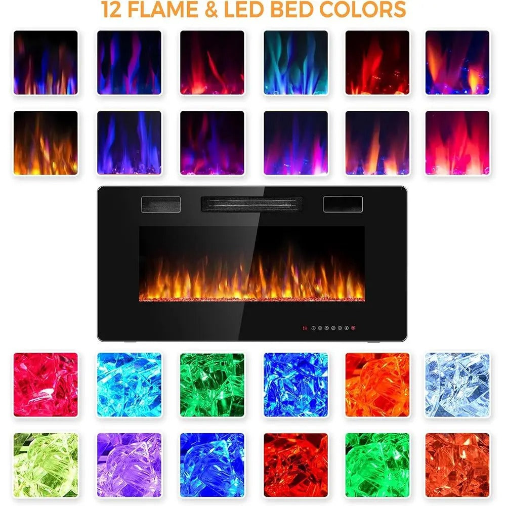 GenFlame 36 Inch Electric Fireplace Insert Wall Mounted Recessed Heater Remote Control