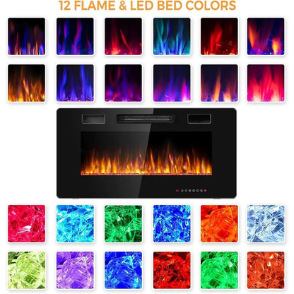 GenFlame 36 Inch Electric Fireplace Insert Wall Mounted Recessed Heater Remote Control