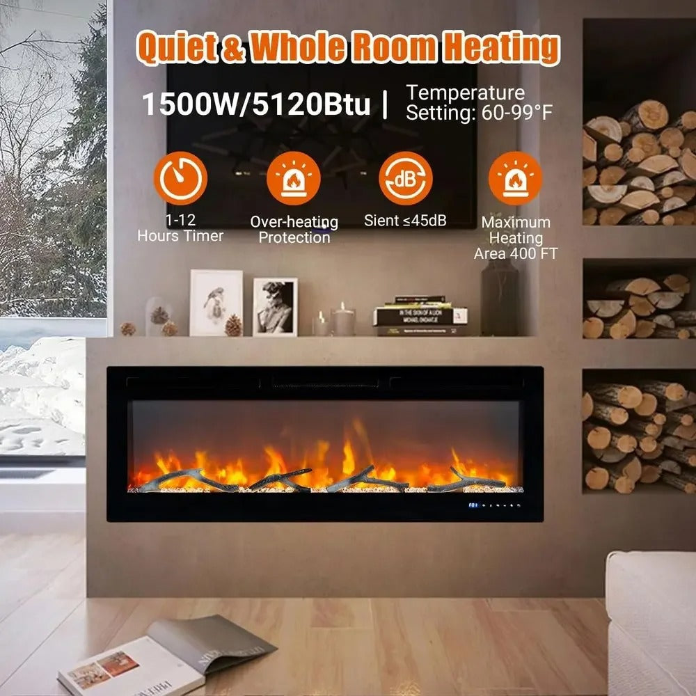 Home Glow 50-Inch Electric Fireplace Insert Wall or Recessed Mount 1500W - With Remote