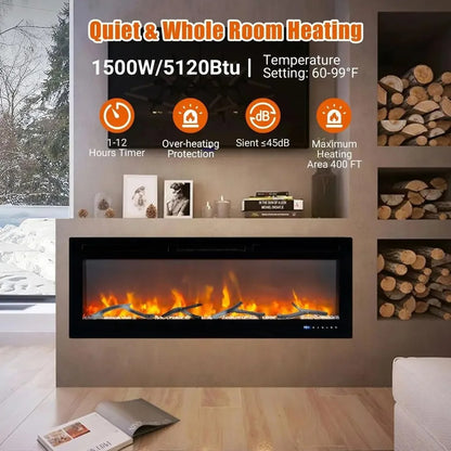 Home Glow 50-Inch Electric Fireplace Insert Wall or Recessed Mount 1500W - With Remote