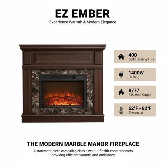 TruFlame 42 Inch Electric Fireplace Mantel - 1400W Heater Remote Control - Brown