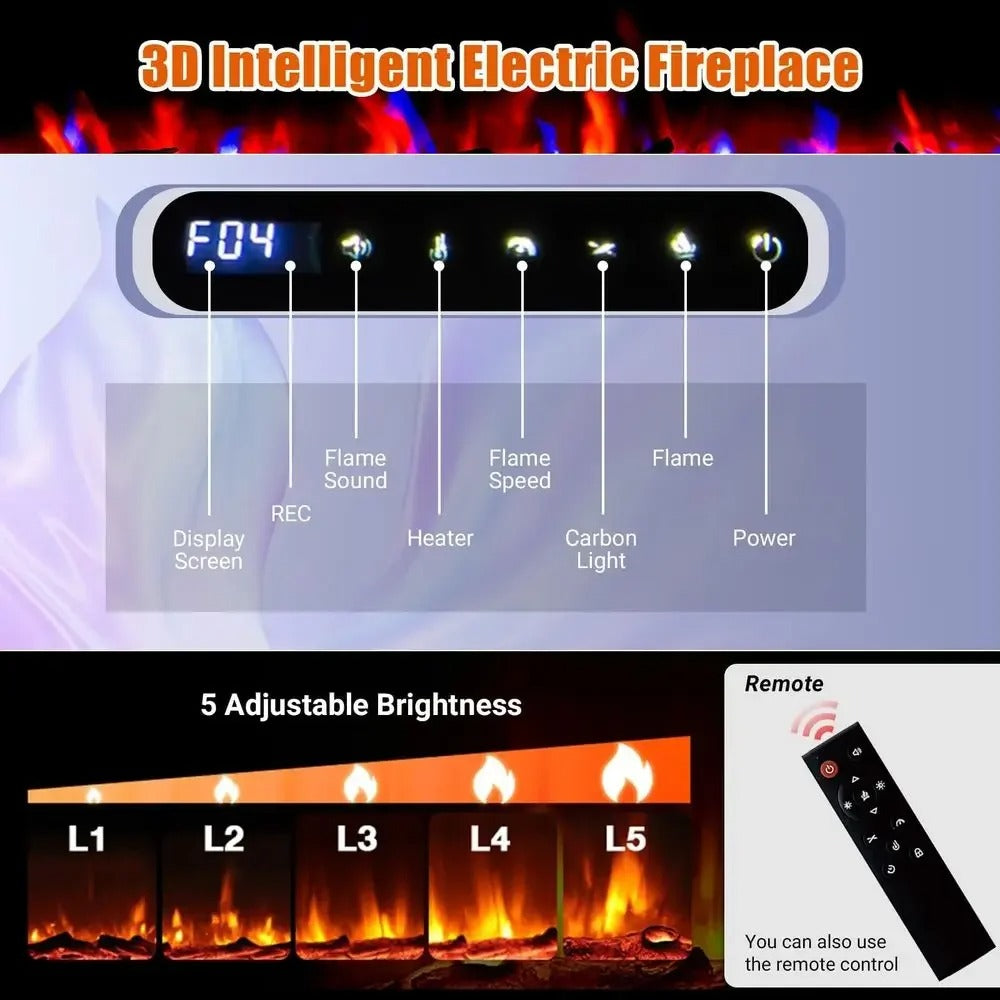 Home Glow 50-Inch Electric Fireplace Insert Wall or Recessed Mount 1500W - With Remote