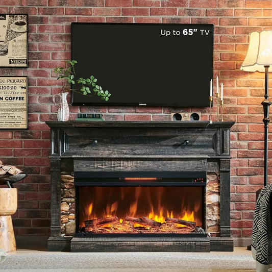 TruFlame 52 Inch Electric Fireplace Mantel - 3 Sided Glass - Dark Rustic Oak