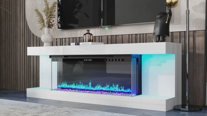 Ivy Modern  66 Inch  Electric Fireplace TV Stand - Media Console - LED Lighting - White