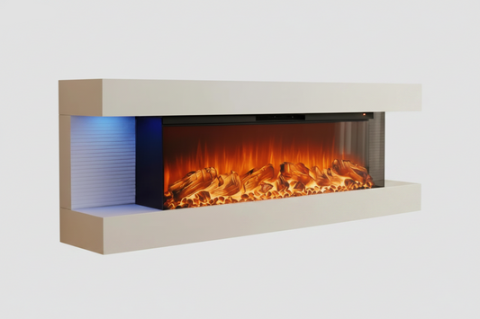 GenFlame 60 Inch Wall Mount 3-Sided Electric Fireplace -Floating Mantel - LED Heater White